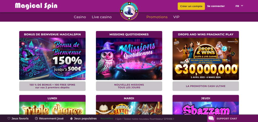 magical spin casino : les promotions