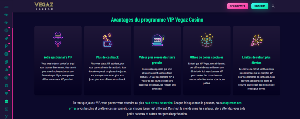 avis vegaz casino : vip