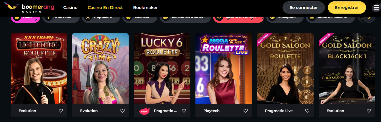 boomerang casino jeux en direct