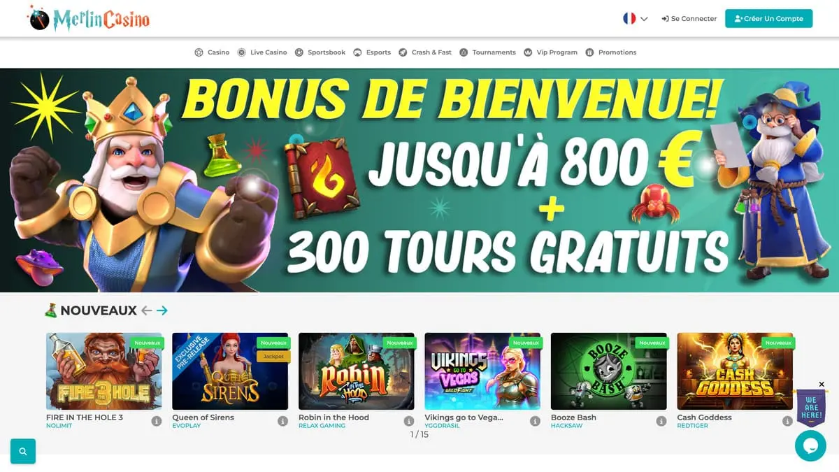 Merlin Casino bonus sans dépôt